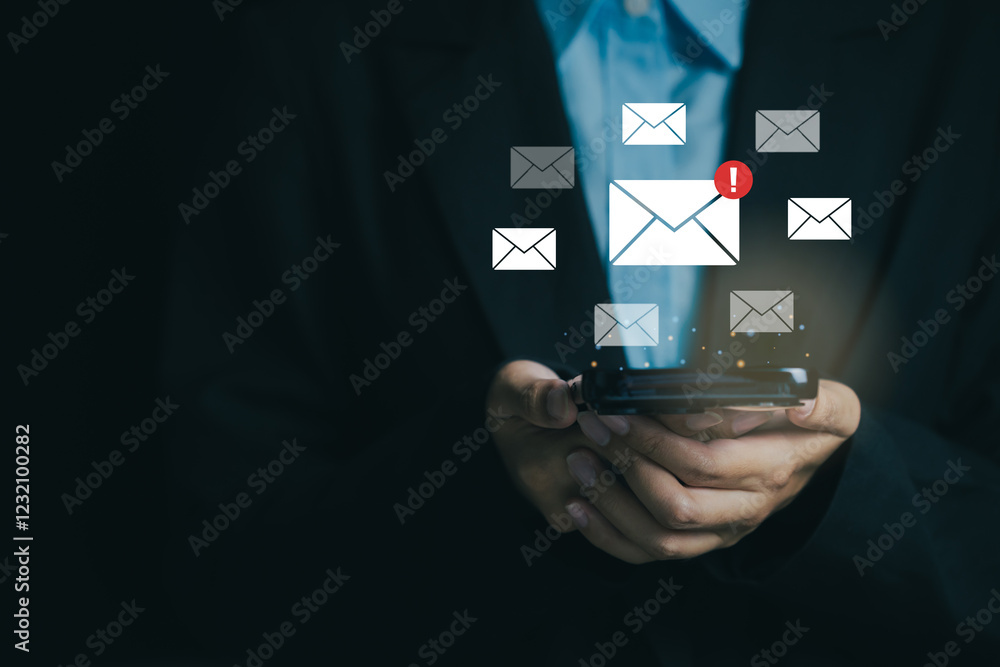 Person holding smartphone with email notifications concept Person holding smartphone with email notifications concept