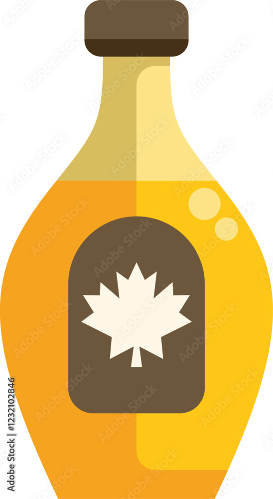 Bottle containing maple syrup with a maple leaf logo, perfect for representing canadian maple syrup Bottle containing maple syrup with a maple leaf logo, perfect for representing canadian maple syrup