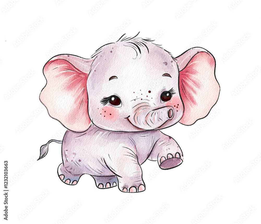 Naklejka premium Cute Cartoon Baby Elephant Illustration