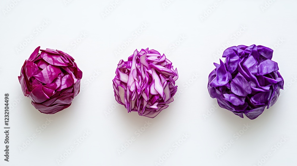 Vibrant Red And Purple Cabbage Spheres Gradient On White Background Vibrant Red And Purple Cabbage Spheres Gradient On White Background