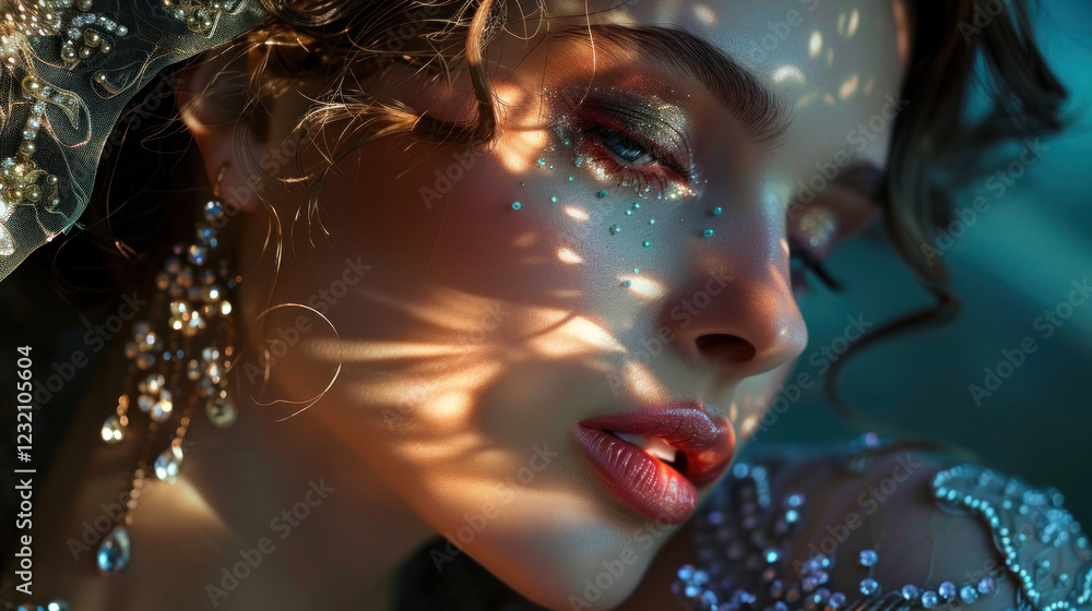 beauty portrait with jewelry, ethereal glow, creative lighting, detailed textures, professional retouching, captivating focus beauty portrait with jewelry, ethereal glow, creative lighting, detailed textures, professional retouching, captivating focus
