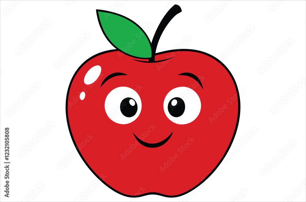 Red apple character on pile of books, apple cartoon, apple vector Red apple character on pile of books, apple cartoon, apple vector