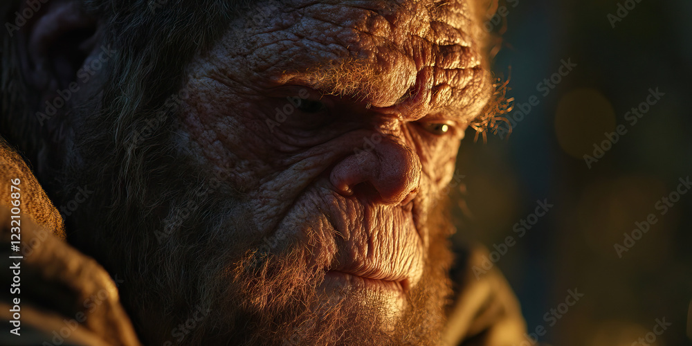 Obraz premium Close-up of a Wrinkled, Hairy Male Face