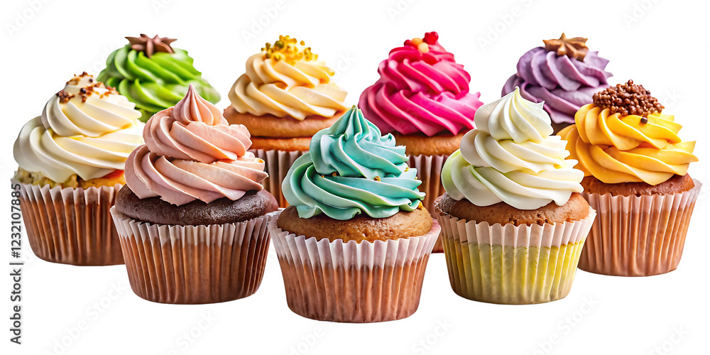 Set of cupcakes with colorful cream on a transparent background. Set of cupcakes with colorful cream on a transparent background.
