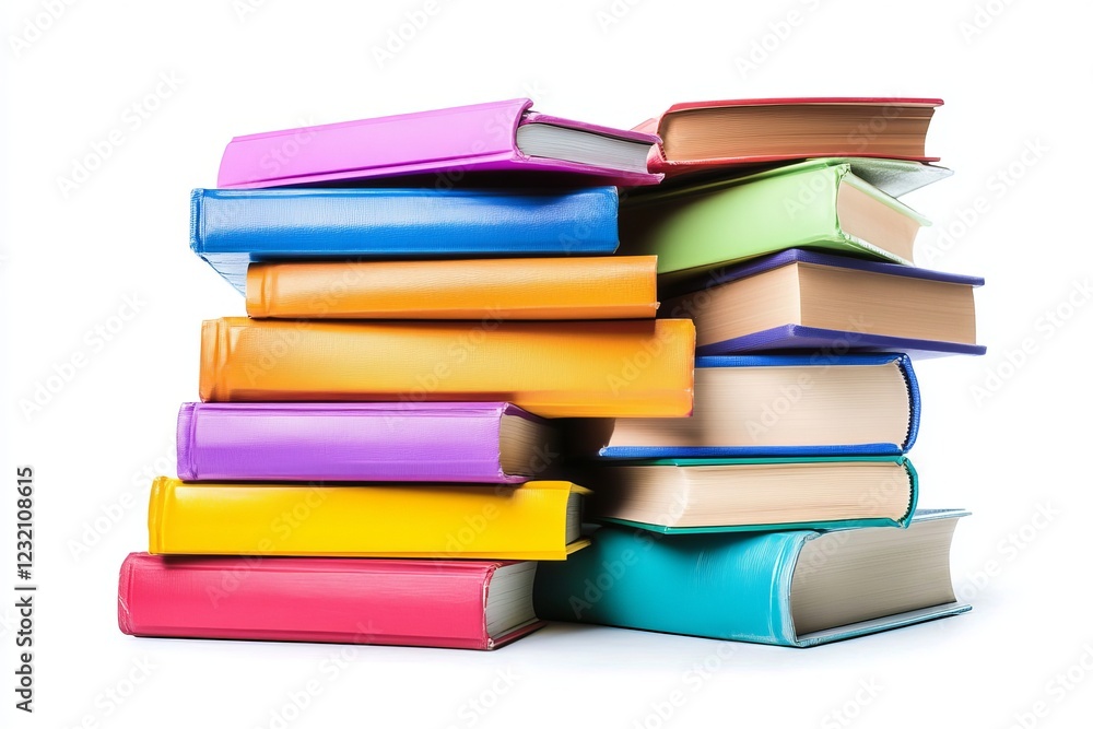 Cute colorful book collection. Set of different stacks and piles of books, open and closed books. Educational theme, scientific and fiction literature. Vector illustration isolated on white background Cute colorful book collection. Set of different stacks and piles of books, open and closed books. Educational theme, scientific and fiction literature. Vector illustration isolated on white background
