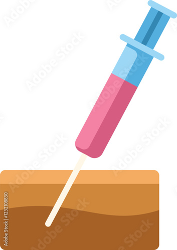 Medical syringe injecting a brown substance, potential concept for vaccination, drug addiction or soil analysis