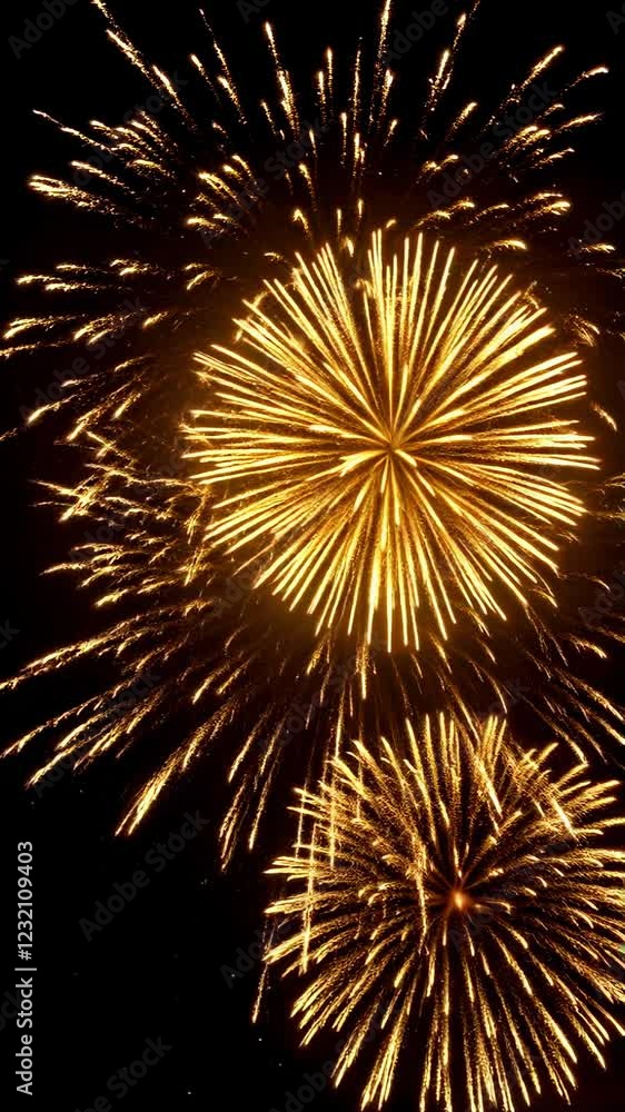 Golden Fireworks Bursting in the Night Sky: Vertical Video Background Golden Fireworks Bursting in the Night Sky: Vertical Video Background