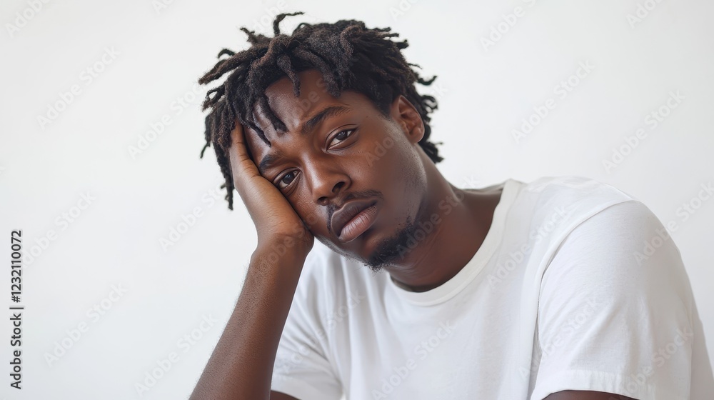 Thoughtful Young Man with Dreadlocks in Studio Light Thoughtful Young Man with Dreadlocks in Studio Light