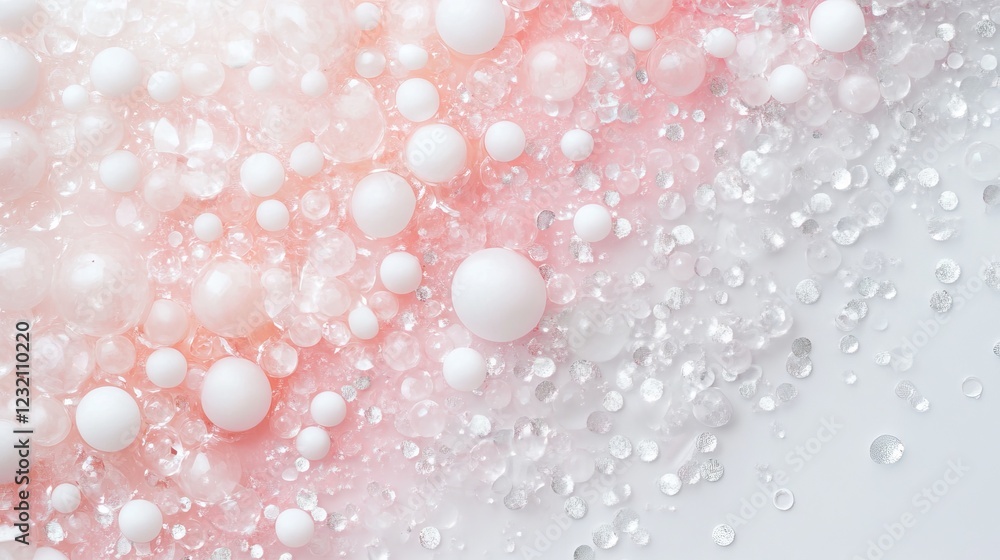 Fototapeta premium Soft pink and silver confetti patterns create a whimsical atmosphere with ample copy space for design elements. Generative AI