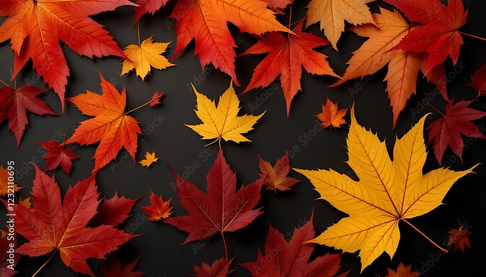 Autumn Maple Leaves Vibrant Red Orange Yellow Black Background Autumn Maple Leaves Vibrant Red Orange Yellow Black Background