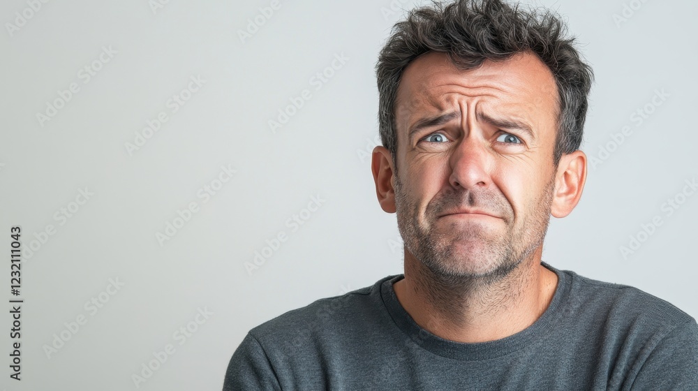 Fototapeta premium Concerned Man Expressing Uncertainty and Emotion