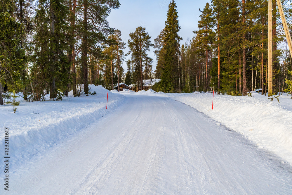 Fototapeta premium Beautiful winter landscape in Finnish Lapland around Akaslompolo, Finland