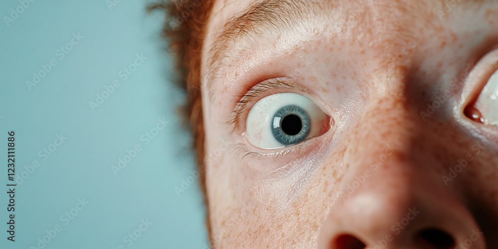 Close-up of a Wide, Surprised Blue Eye with Freckles Close-up of a Wide, Surprised Blue Eye with Freckles