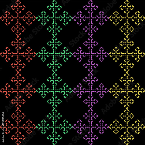 India stitch Kasuti embroidery abstract artwork seamless geometric pattern printed background fabric wallpaper hand drawn line colorful black ethnic

