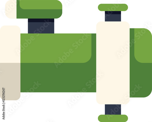 Green water pump pumping water, using for plumbing system in flat design style