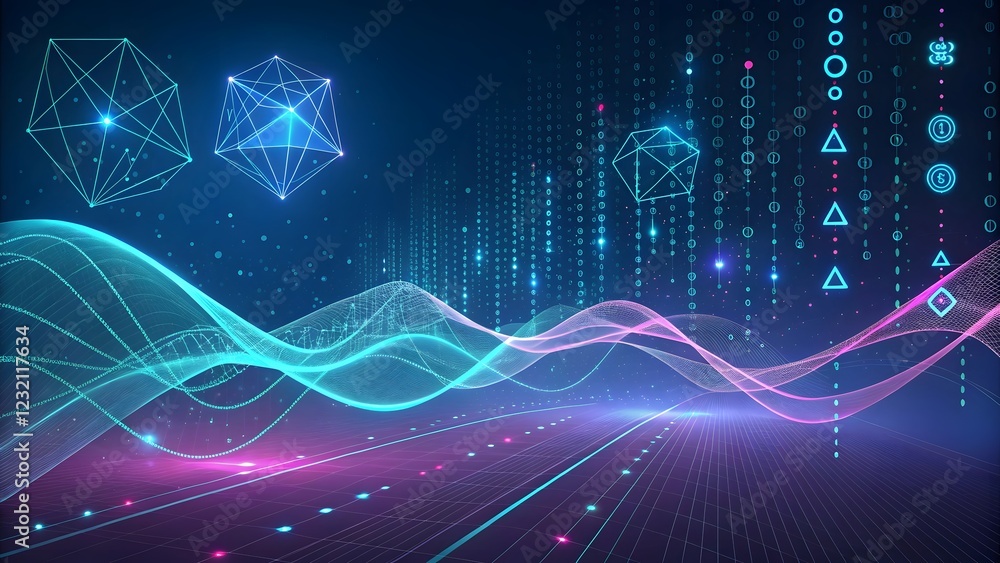 Fototapeta premium Abstract Digital Background with Light Waves and Geometric Shapes