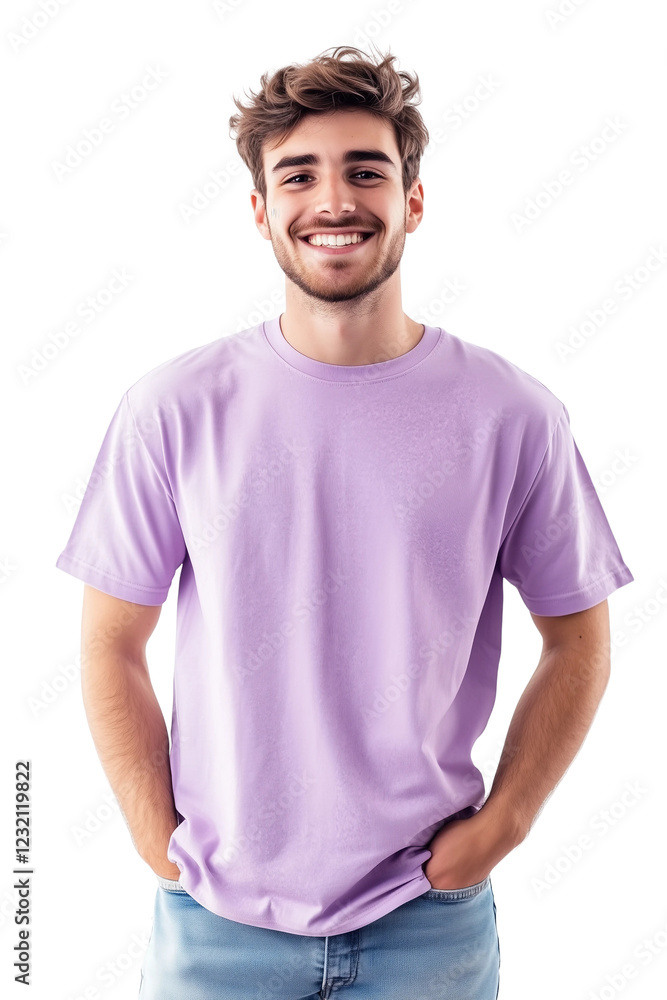 Obraz premium Happy man,woman,in t-shirt,smile,white,transparent,background,commercial photography,PNG,clipart.