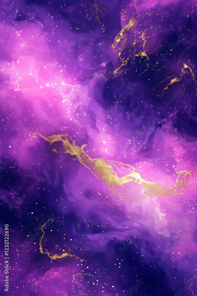 Naklejka premium Abstract Watercolor Background In Pink, Purple And Gold With Abstract Forms, Dreamy And Ethereal