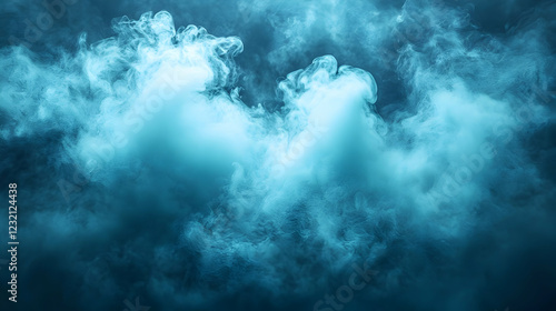 Teal smoke clouds  dark background  abstract art