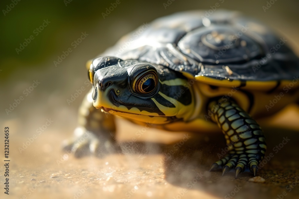 Striped Turtle Close-Up: A Serene Wildlife Portrait Striped Turtle Close-Up: A Serene Wildlife Portrait