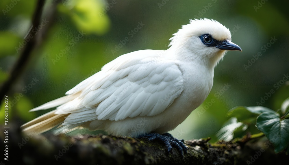 Majestic White Bali Myna Perched on Branch Majestic White Bali Myna Perched on Branch
