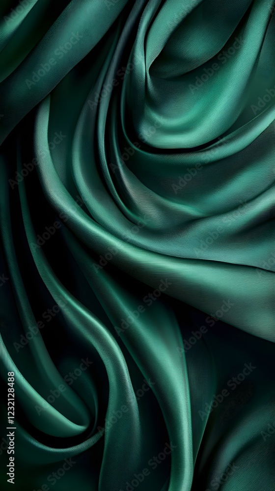 Obraz premium Emerald Silk Drape: Luxurious emerald green silk fabric, artfully draped to create swirling, elegant folds and textures. The rich color and smooth surface create a captivating visual. 