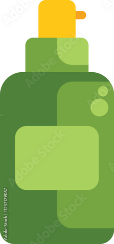 Green plastic bottle with pump dispenser containing cosmetics, medical products or household chemicals for hygiene