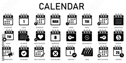 Set of Calendar Icons or symbols Vector fully editable file