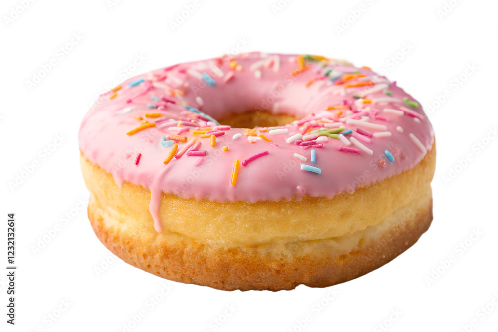 Sweet strawberry glazed donuts with sprinkles isolated on transparent background Sweet strawberry glazed donuts with sprinkles isolated on transparent background