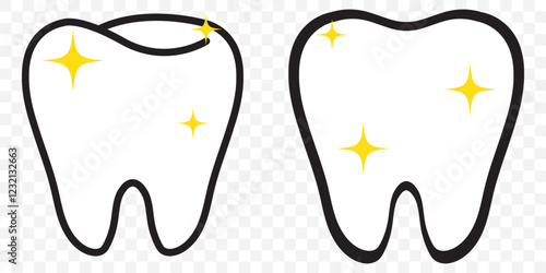 Tooth Icon with Stars. Tooth Vector Outline Icon Isolated On Transparent Background Eps 10.