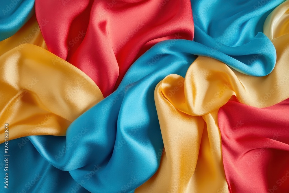 Colorful silk fabric swirls, textured background, studio shot, textile design Colorful silk fabric swirls, textured background, studio shot, textile design