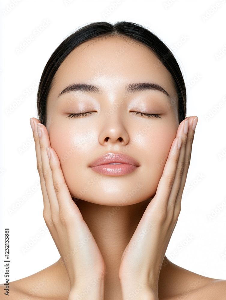 Skincare routine highlighting youthful, glowing complexion Skincare routine highlighting youthful, glowing complexion