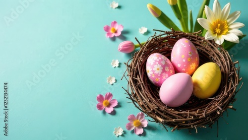 Easter Card with Eggs and Flowers