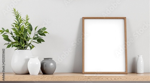 Framed poster with decorative plants for interior design and branding mockups