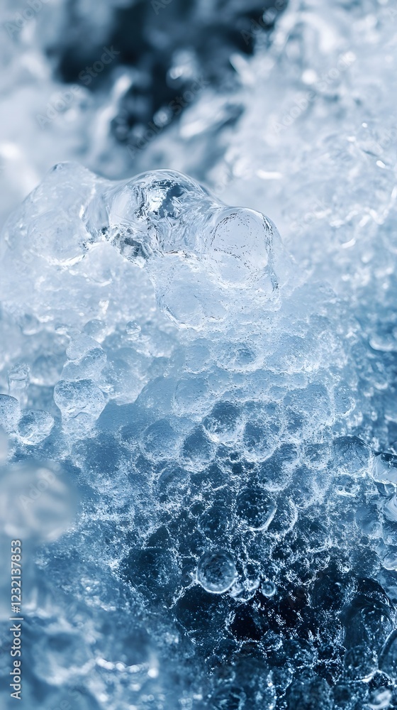 Obraz premium Icy Texture: Abstract close-up of a textured ice surface, showcasing a mesmerizing array of icy formations and a captivating blue hue.