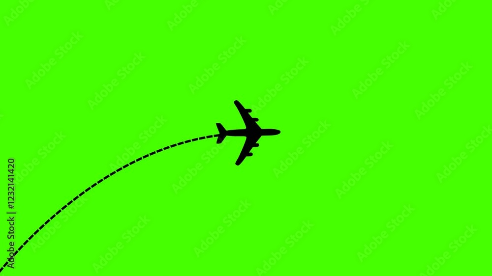 Airplane travel dotted path animation on green screen background Airplane travel dotted path animation on green screen background