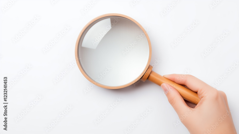 Hand Holding Magnifying Glass on White Background for Close-Up Inspection or Search Concept
Hand Holding Magnifying Glass on White Background for Close-Up Inspection or Search Concept