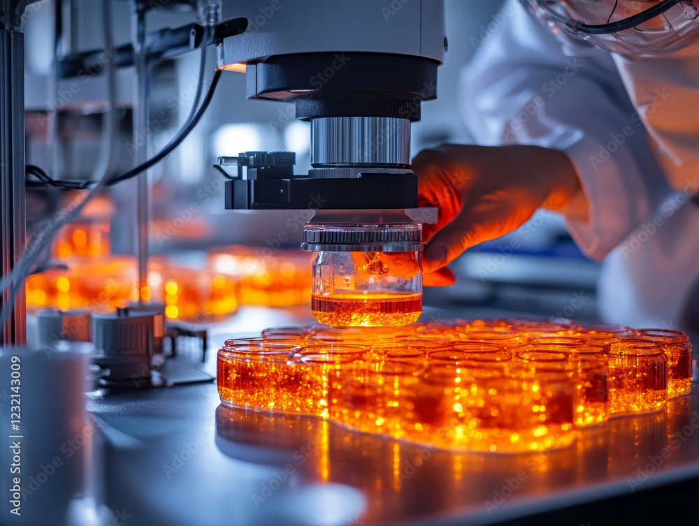 High tech laboratory inspecting bioprinted cells under microscope High tech laboratory inspecting bioprinted cells under microscope