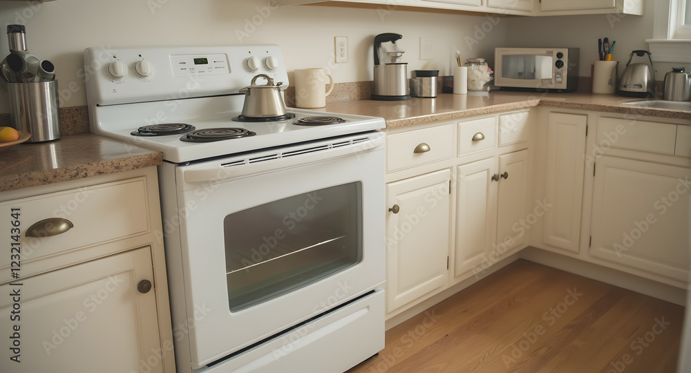 Fototapeta premium White Kitchen Stove and Oven in Modern Kitchen