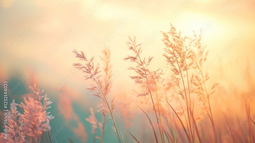 Fototapeta premium Golden Hour Serenity: Meadow Grass at Sunset