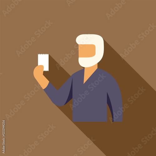 Bearded senior man holding queue or raffle ticket