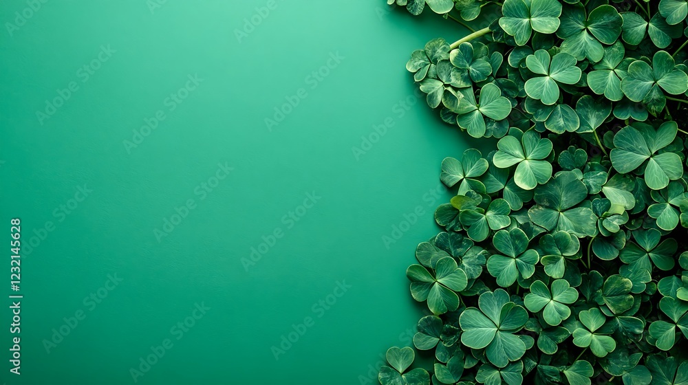 Banner for St. Patrick's day with clover leaves on green background. Copy space. Greeting card. Banner for St. Patrick's day with clover leaves on green background. Copy space. Greeting card.
