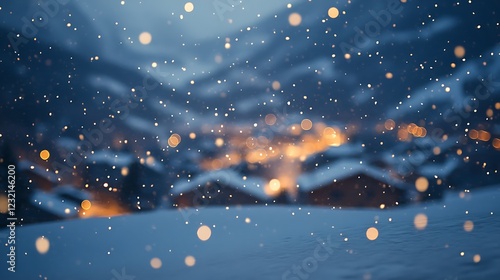 Winter Village Lights Sparkling Snow Falling