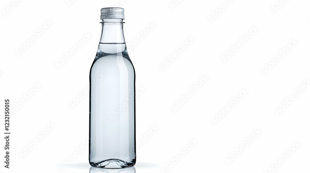 Clear water bottle on white background; studio shot for packaging design Clear water bottle on white background; studio shot for packaging design