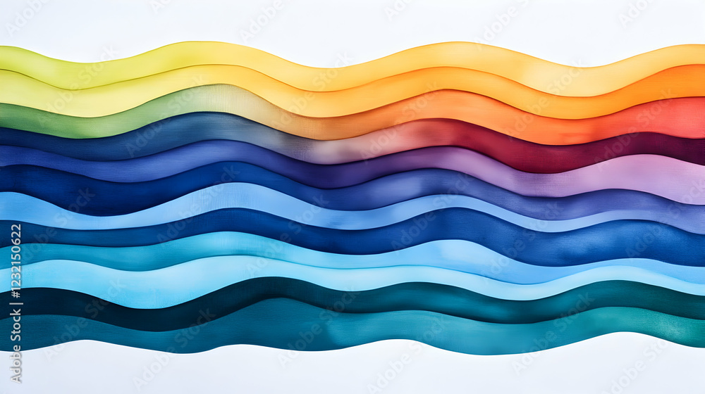 Fototapeta premium Colorful wavy abstract art; layered design; white background; website banner or print