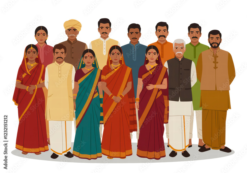 Φωτογραφία Happy Indian Family in Various Traditional Outfits, Celebrating Culture and Toge