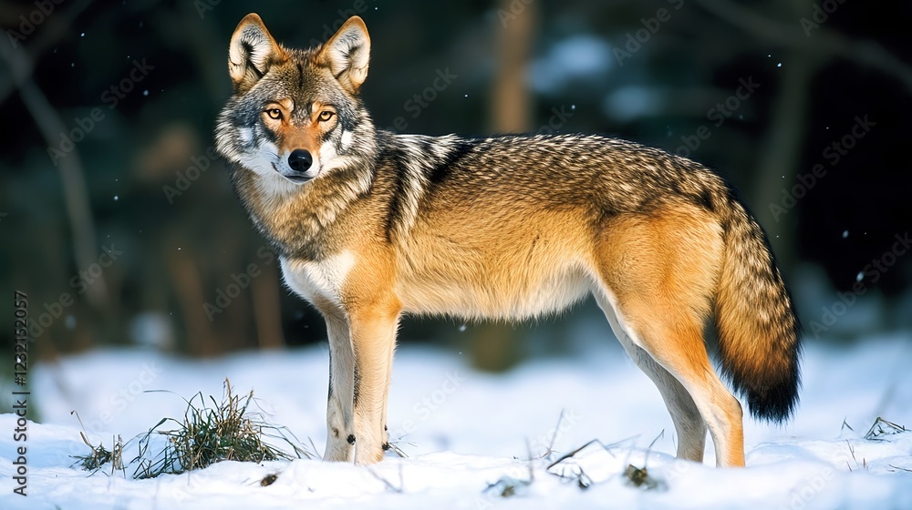 Bavaria- european wolf standing in snow Bavaria- european wolf standing in snow