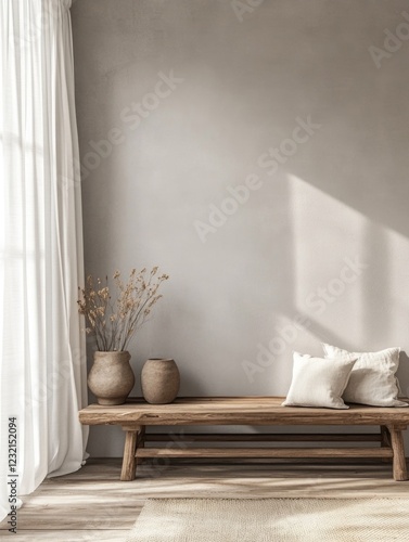 Wooden Bench in Front of Window