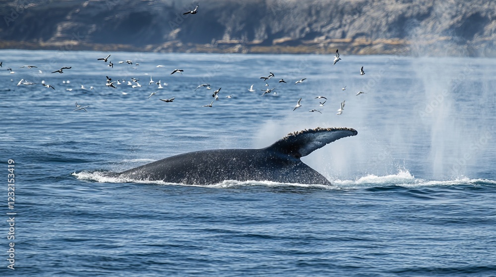 Fototapeta premium Whales do not have the ability to fly, they are aquatic mammals that inhabit the oceans and rivers of the world. 