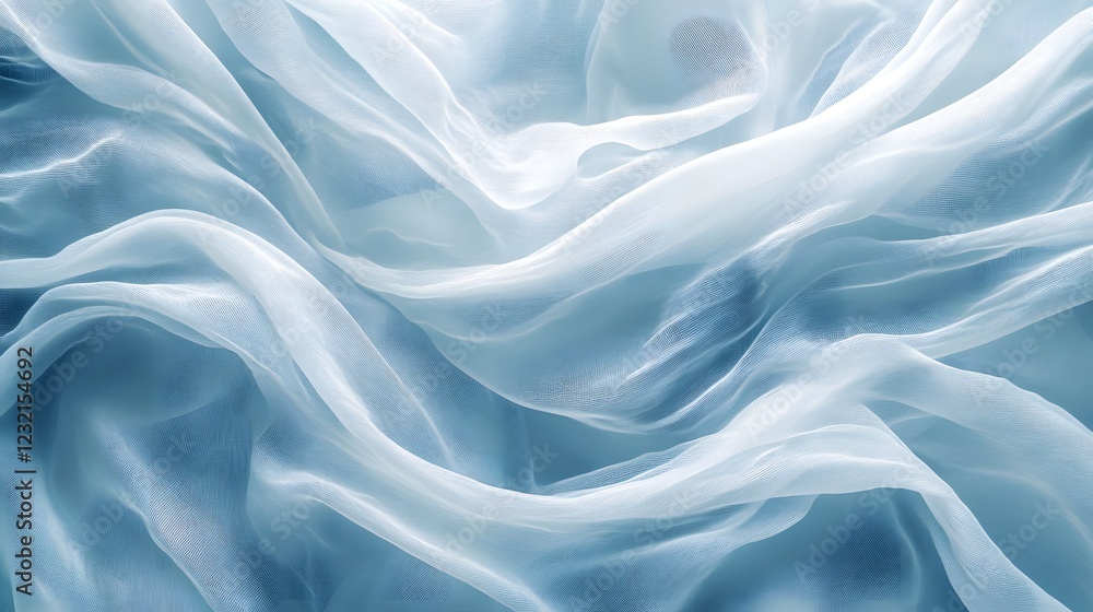 Serene Blue Silk Drape: Luxurious folds of light blue silk fabric create an elegant and calming visual texture. The subtle light and shadow play emphasizes the soft fluidity of the material. Serene Blue Silk Drape: Luxurious folds of light blue silk fabric create an elegant and calming visual texture. The subtle light and shadow play emphasizes the soft fluidity of the material.
